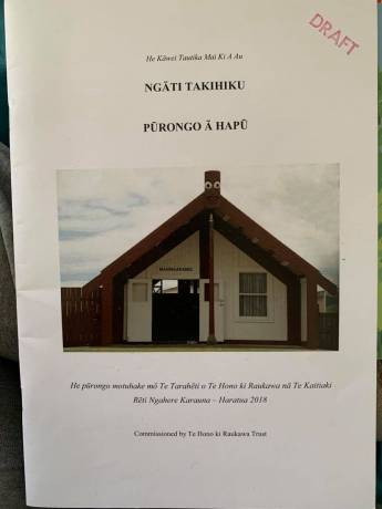 Book cover: Ngāti Takihiku Pūrongo ā-Hapū - He kāwei tautika mai ki a au (Draft)