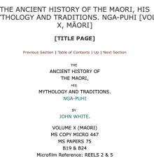 Book cover: The Ancient History of the Māori, his Mythology and Traditions. Nga-Puhi [Vol.X, Māori]